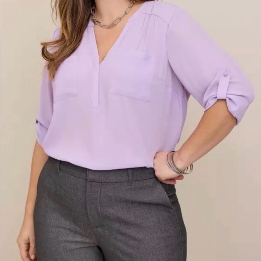 Torrid Harper 3/4 Sleeve Blouse with Pockets, Lavender, Size 3 (22/24)